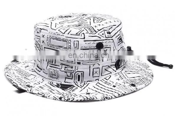 Bucket Hat With String Safari Bucket Hat Cap White Black Geo Print Bucket Hat