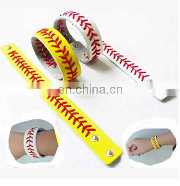 Sports Leather Softball Bracelet Keychain Headband set