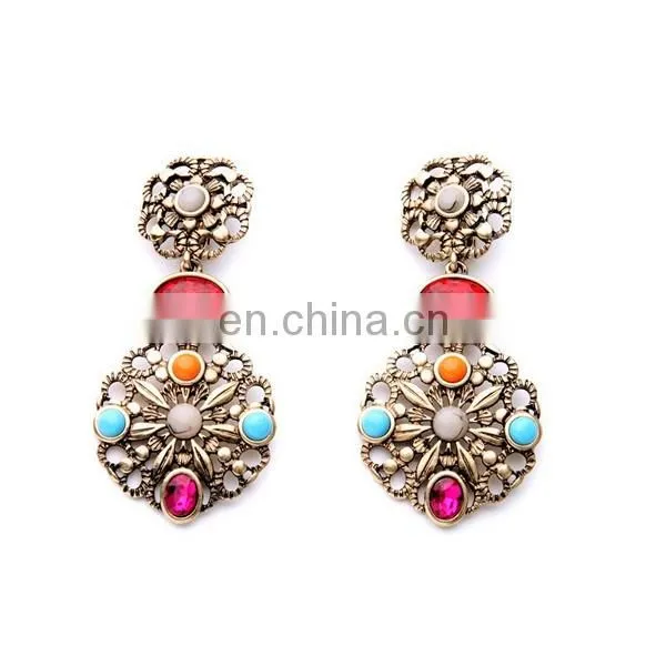 Bohemia vintage antique gold chandelier earrings with ruby