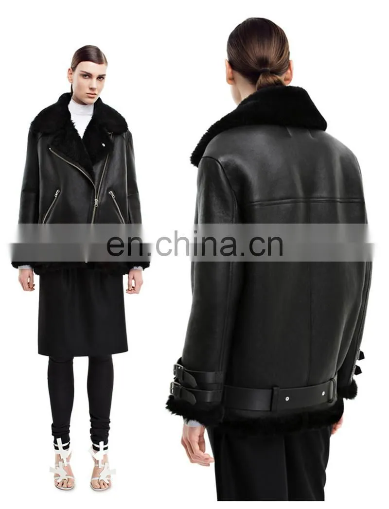New Arrival Fur One Simple Design Sheepskin Leather Jacket Coat