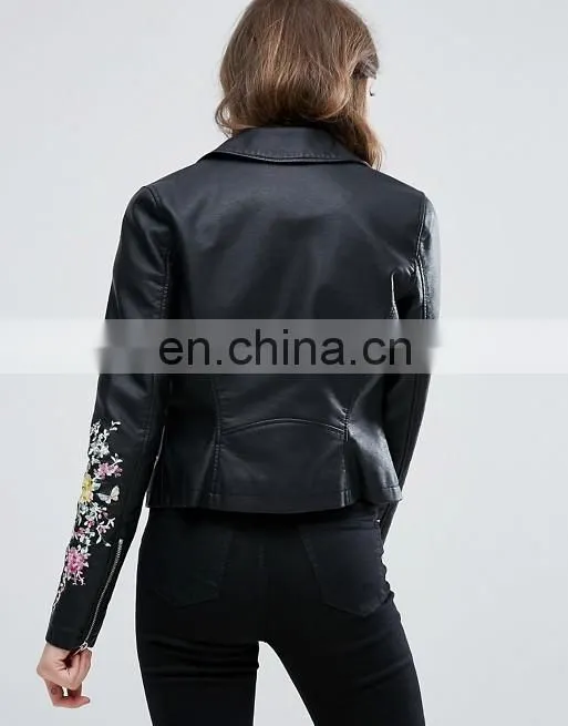2017 fahsion style custom woman's PU leather waterproof biker jacket plain bomber jacket