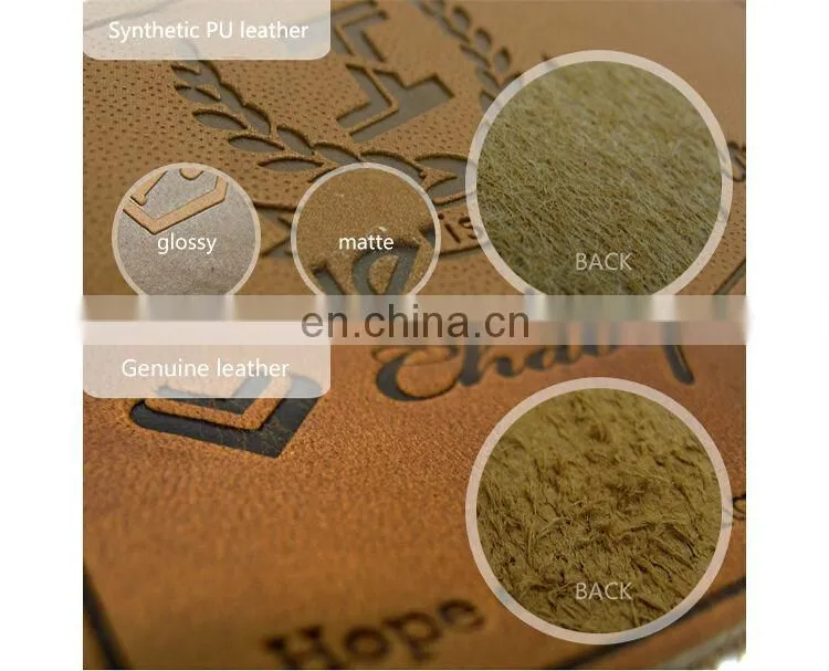 Pu handmade custom metal logo leather clothing label for garment