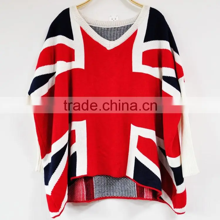UK flag design woolen sweater designs for ladies
