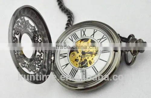 Black quartz pocket watch japan mechanical movt analog digital display