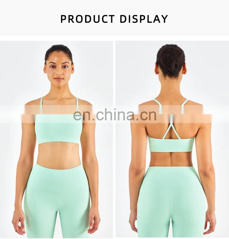 Ribber Camisole Women Yoga Fitness Workout Sports Bra Custom Print High Impact Strappy Bras Top
