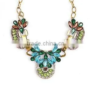 Fashion Gemstone Blue Turquoise Bead Chain Druzy Pendant Necklace For Women