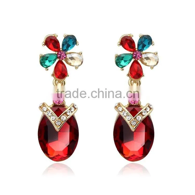 NEW Women Green Crystal Gold Plated Drop Dangle Earrings