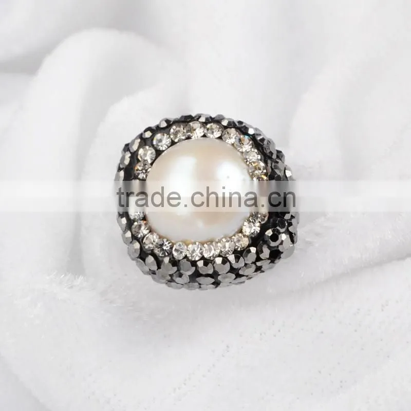 Classic round pearl beads with zircon, zircon pave pearl jewelry beads with hole