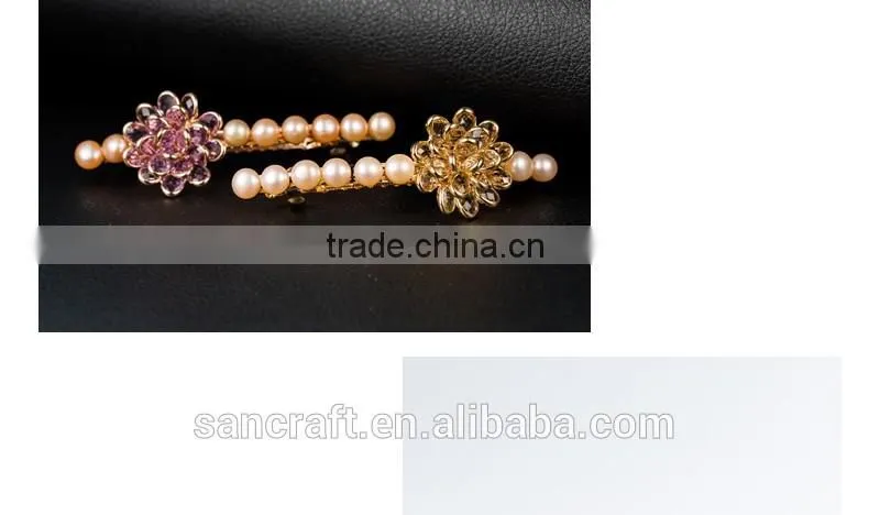 Hot sell grace design Austrian crystal natural pearl two colors flower hair clip
