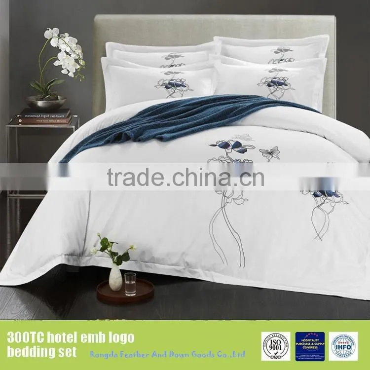 Embroidery bed sheet luxury hotel bedding 100% cotton manufacturer in China