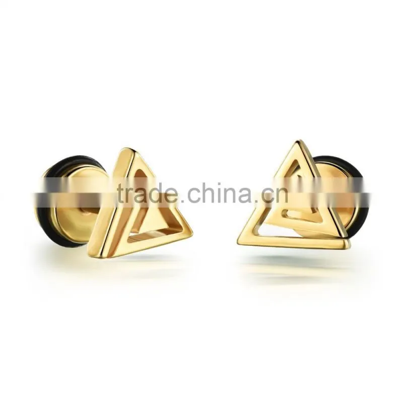 reliable Guangzhou jewelry wholesalers fashionable jewelry 18K gold plated triangle earring men stud