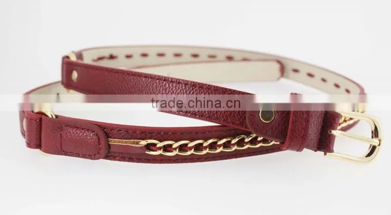 Hot sale Women's Fashion Belt with high quality gold PU leather& Gold Metal Chian for jeans