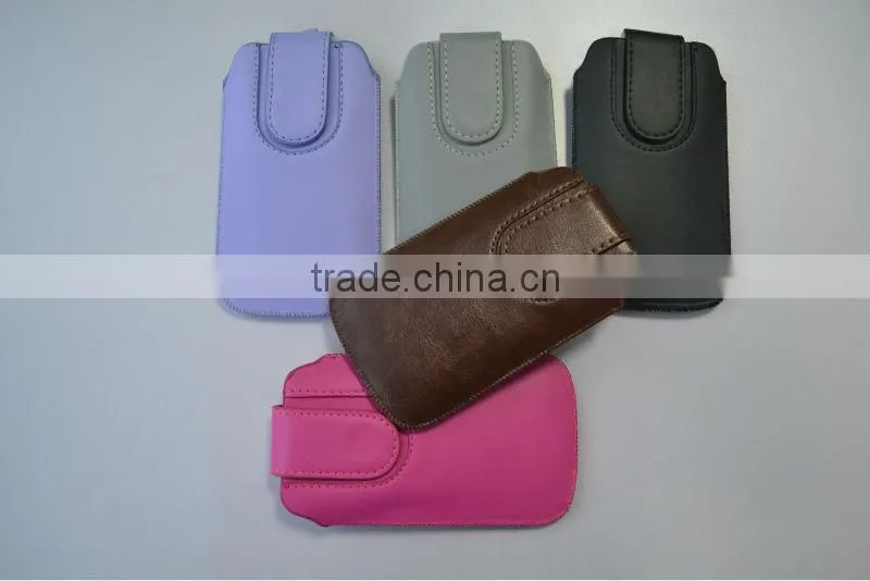 PULL TAB LEATHER POUCH CASE WITH FASTENER