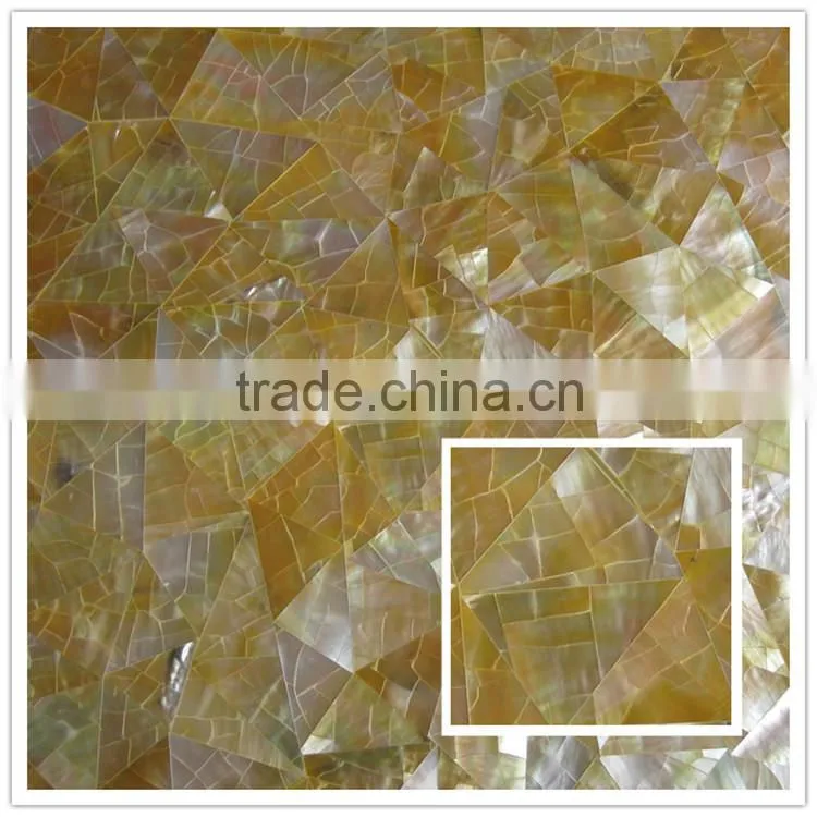 promotion crackle triangle yellowlip seashell mosaic tile MOP wall decorate