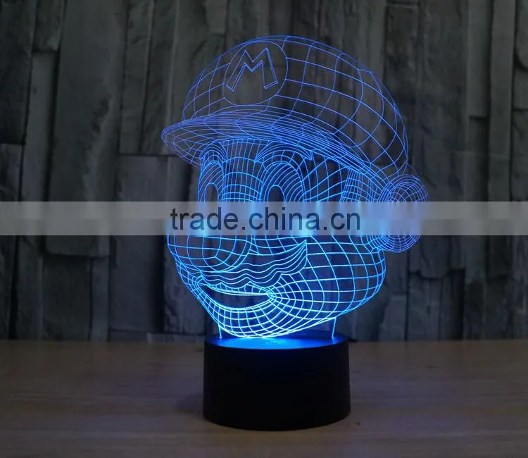 Novelty super mario shape 3D illusion led night light cartoon atmosphere switch ABS led bulbs lamb with 7 color light