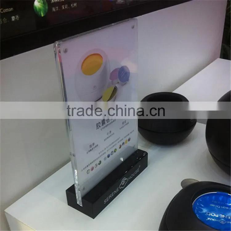 Custom clear acrylic restaurant table menu holder with printing black base