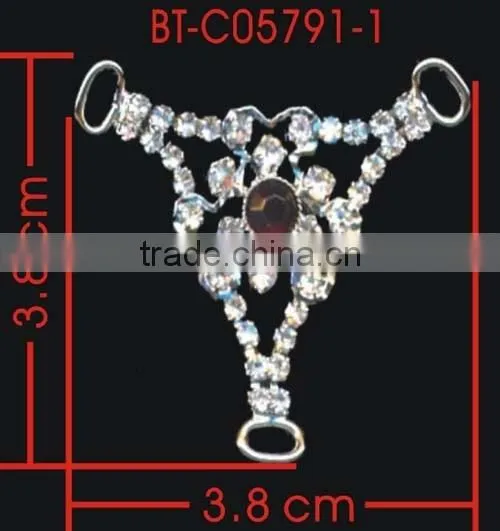 Crystal Rhinestone Triangle Black Acrylic Stone Connector Rhodium Metal Belt Buckle