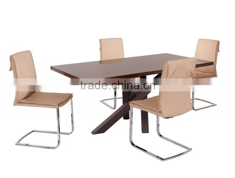 Wooden top dining table with leather chair