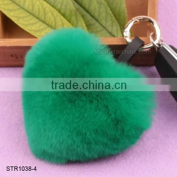 Top Quality Real Rex Rabbit Fur Pom Keychain Heart Shape Keychain