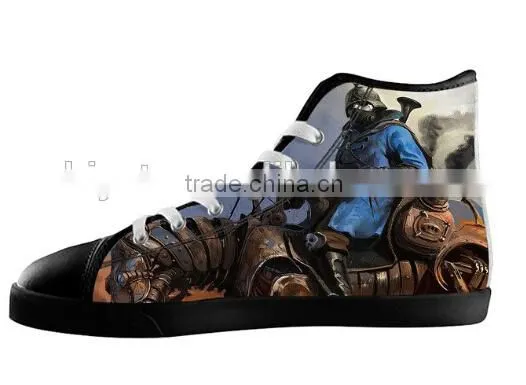 Men's Skull High Top Casual Shoes,Black Lace-up Canvas Sneakers