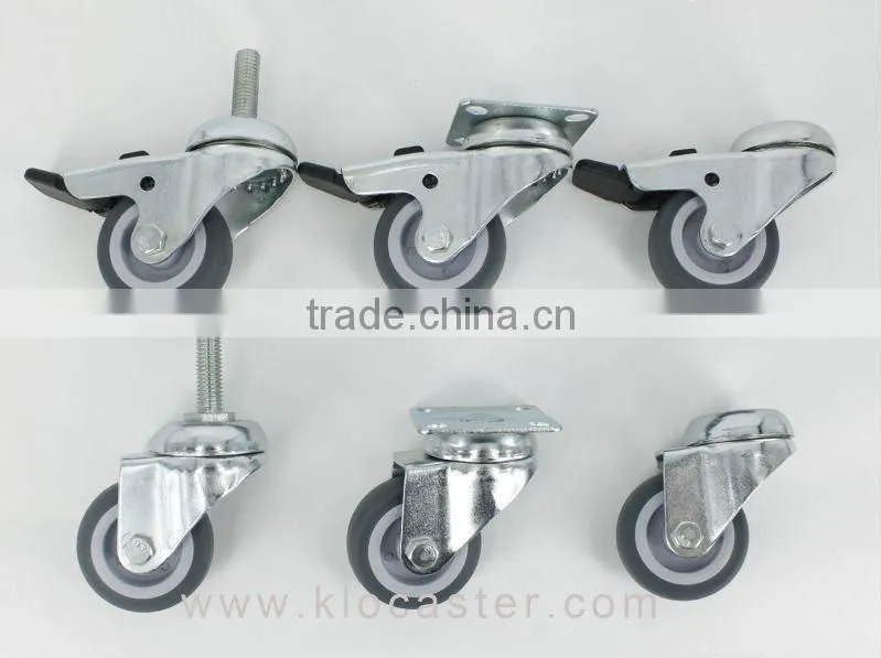 2" TPR caster with threaded stem, 50mm TPR light duty caster with brake
