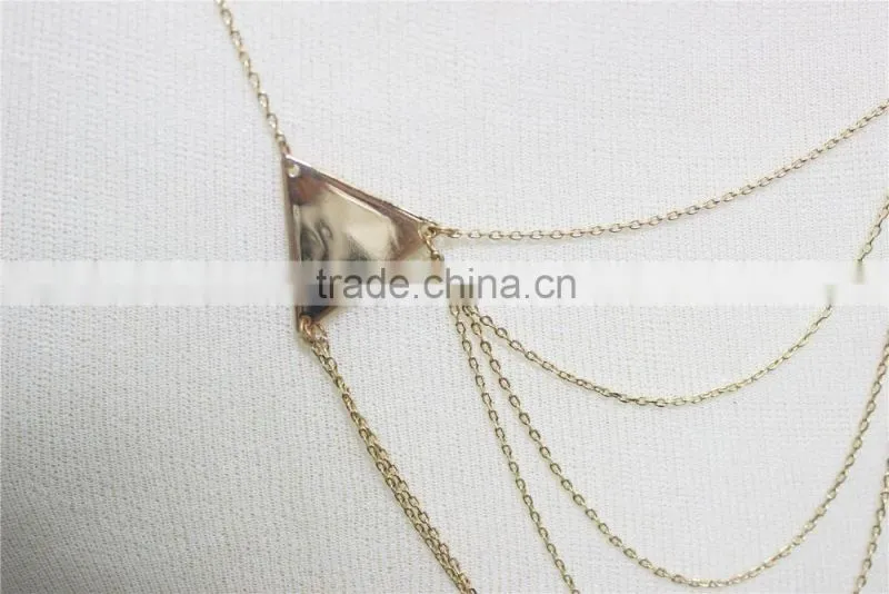 Triangle Layered Necklace Gold Smooth Surface Metal Necklace 2016 Fashion Style Wholesale