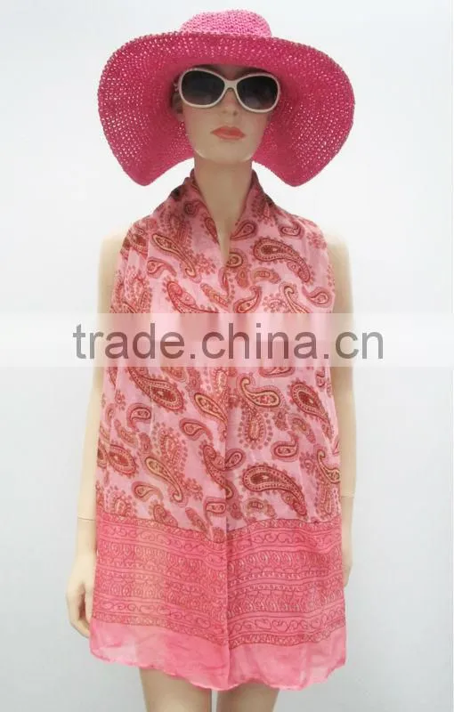 2014 best seller printed scarf,Paisley beach scarf,Pink scarf