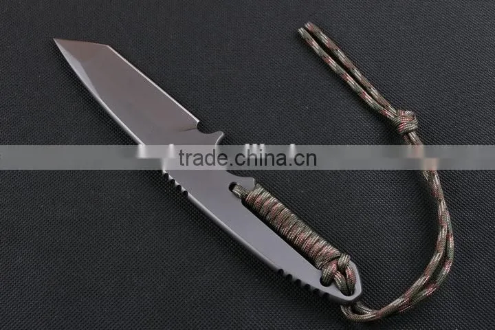 OEM full tang D2 steel military knife with survival rope