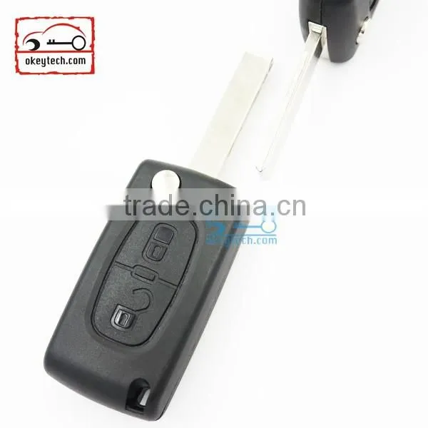 Good Price Peugeot 2 button flip romote key shell for 307 blank with battery place Car Key Peugeot 0536 romote key case