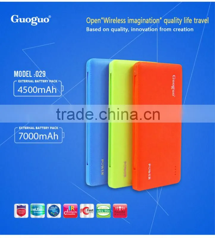 palstic sheet li-polymer battery power bank with built in cable