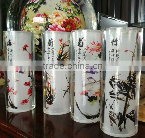 2016 Wholesale Chinese beautiful painting customized crystal pen holder