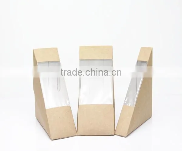 brown kraft paper Custom Logo Design Triangle Paper Sandwich Box with PP Window