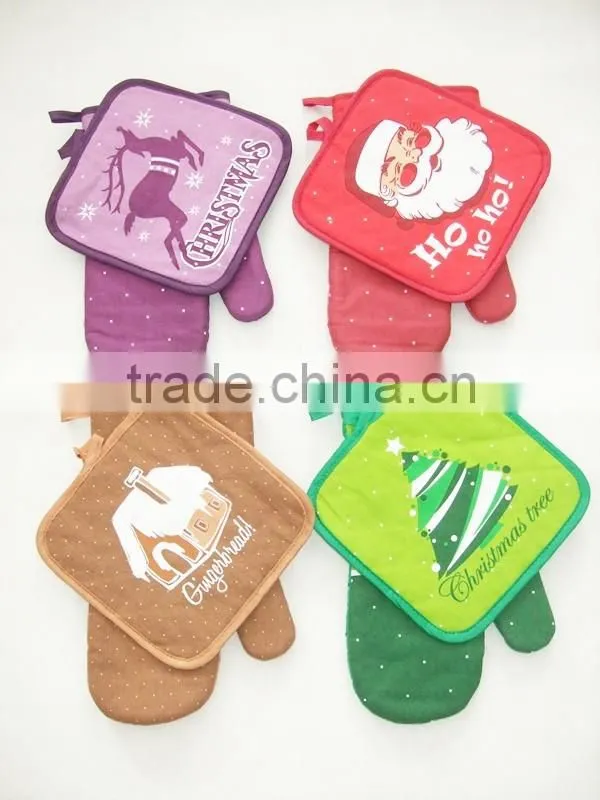 christmas printed cotton kitchen pot holder oven mitten set shipping from china