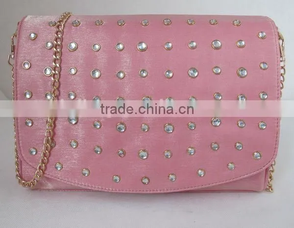 Satin flap bag with diamonds. diamond bag
