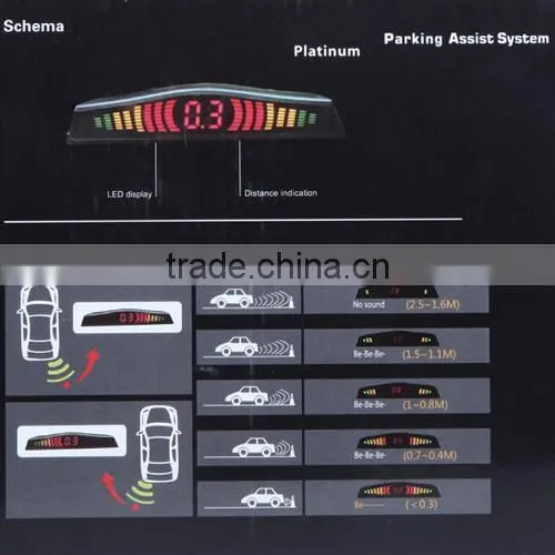 4 Parking Sensors Car Reverse Backup Radar System LED Display Sound Alert
