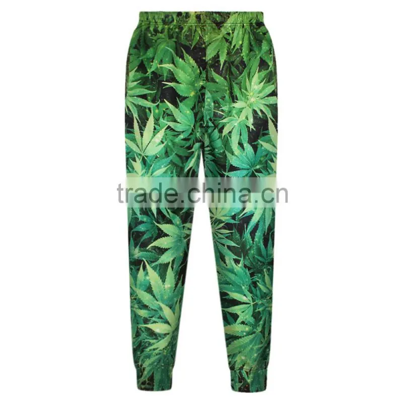 Hot Sale Plus Size Women Sweatpants 3D Print Green Maple Leaves Pants N18-7