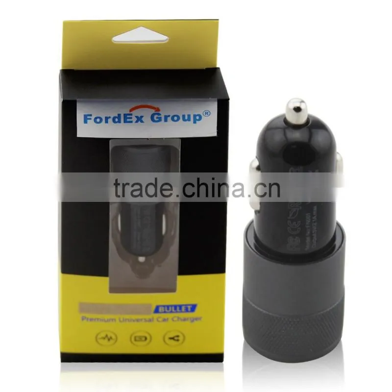 Multifunction 12v 24v 2.1A 1.0A Aluminium Bullet Dual Port USB Universal Car Charger for Iphnoe Ipad Normal Usb Phone