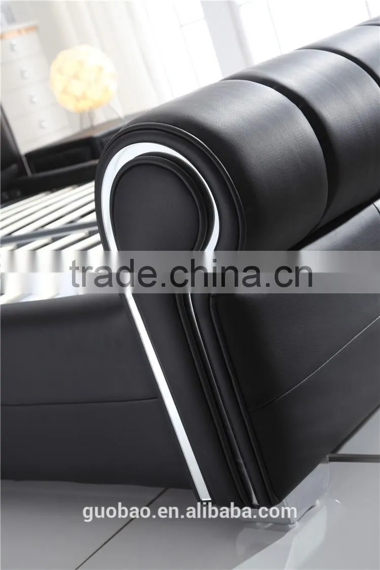 L13343 hot selling king size bed/leather bed supplier/white genuine leather diamond bed