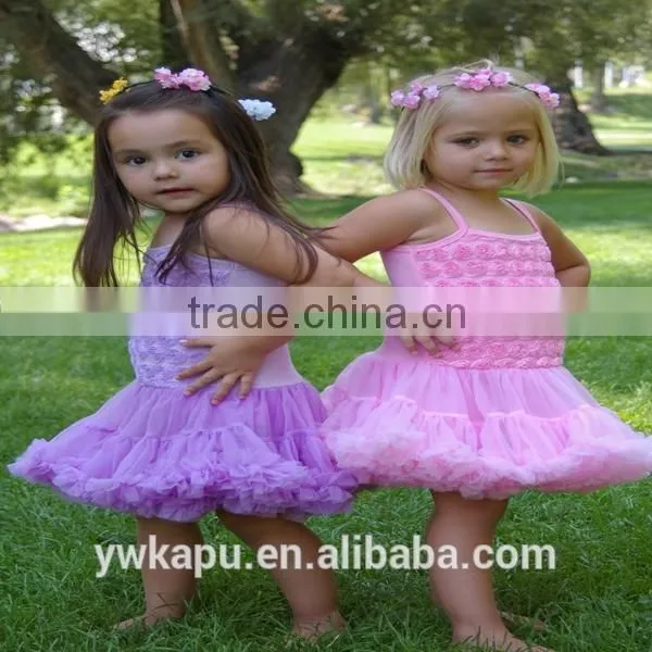Summer fashion rosette pettidress fancy design and top quality birthday party dress for 0-3 years old baby girl