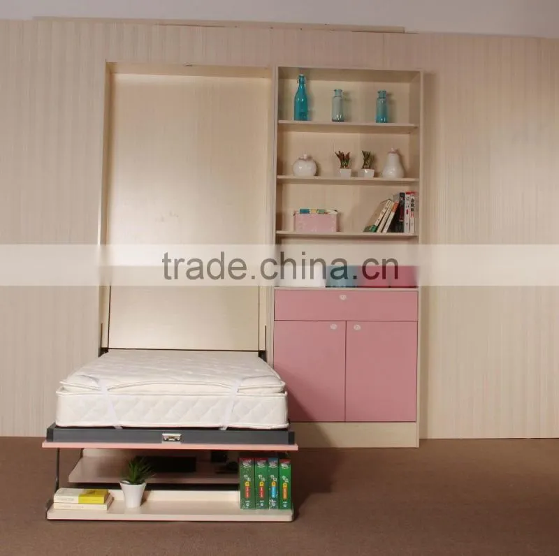 folding murphy wall bed mechanism equip with a desk and a bookshelf hardware
