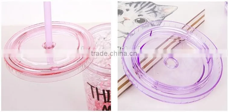 beautiful double wall plastic drinking mug with straw summer ice cup