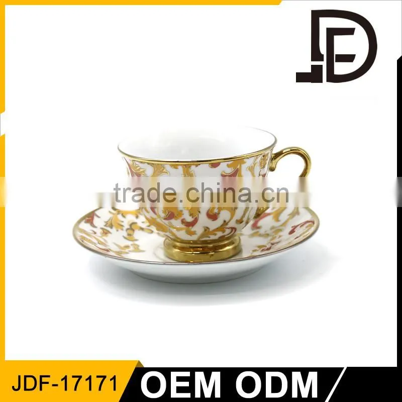 6 pcs Animal design decal Golden Rimmed cofee pot cups and saucers bone tea set