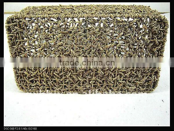 Rectangle seagrass weaving iron frame large seagrass storage baskets