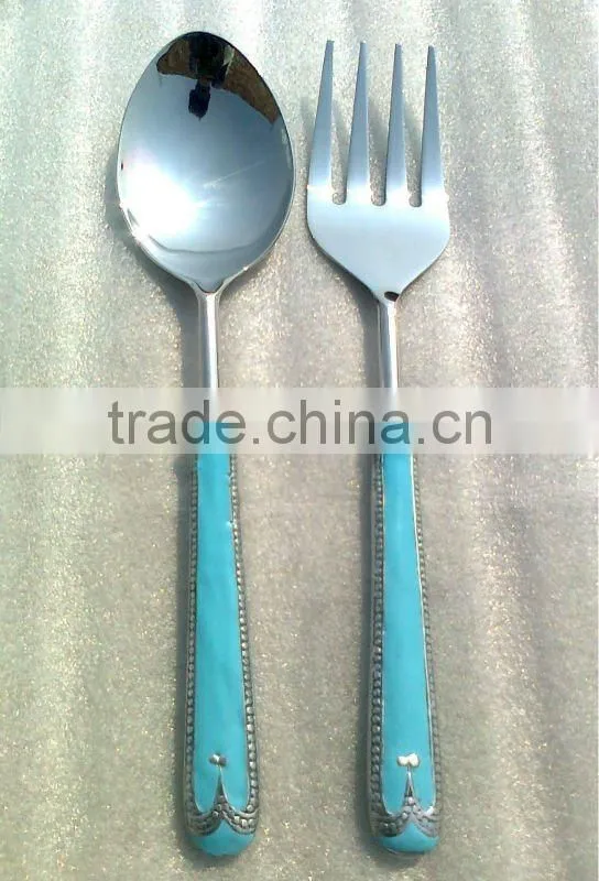 Salad Servers, Stainless Steel Decorated, Polished and enameled Salad Servers
