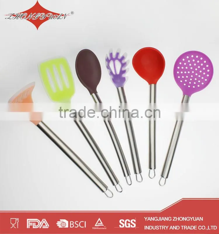 colorful stainless steel handle food silicone rubber kitchen utensils