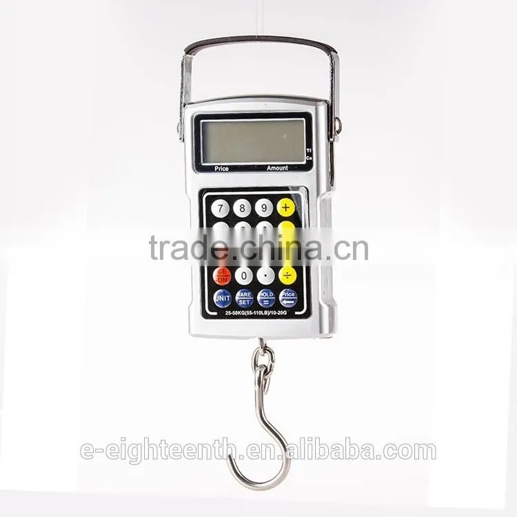 2016 new arrival hot sale 7 in 1 50Kg x 20g Fish Hook Hanging Digital Weighing Scale with calculator