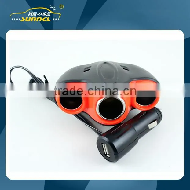 1 to 4 Car Cigarette Lighter Adapter Socket with Switch for iPhone , Tablet , Samsung