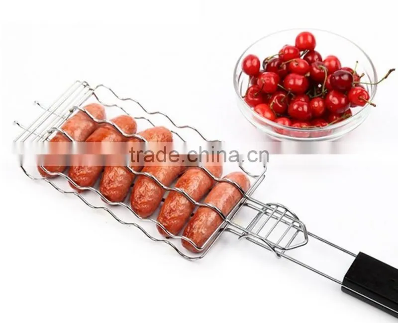 Metal Mesh Baskets Sausage Nonstick Grilling Basket Hot Dog Grill Rack BBQ Barbecue Tool
