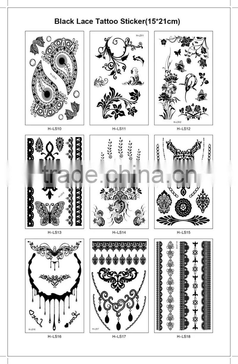 China Girl Body Art Black Color Temporary Tattoo Sticker For Sale T005-009