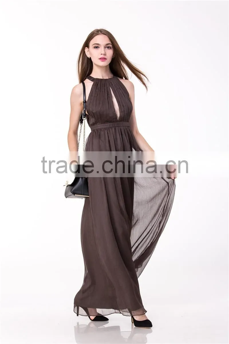 2017 New Arrival Sexy Women Dress Halter Plunge Neck Pleated Bodice Wholesale Maxi dress Long Evening dress